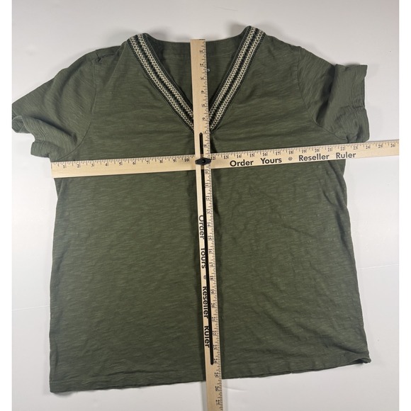 Kim Rogers Shirt Womens Large Green V Neck Embroidered Trim Short Sleeve Casual - Picture 2 of 4